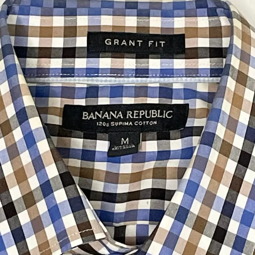 Banana Republic Supima Cotton Sport Shirt Men’s M Blue Brown Plaid